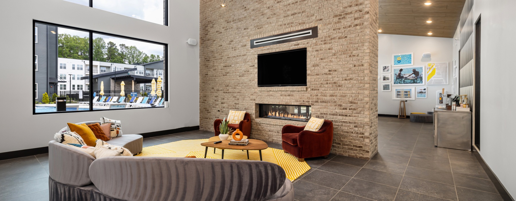 Living room with a fireplace