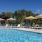 Lounge chairs alongside pool