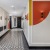 spacious hallways with colorful wall graphics
